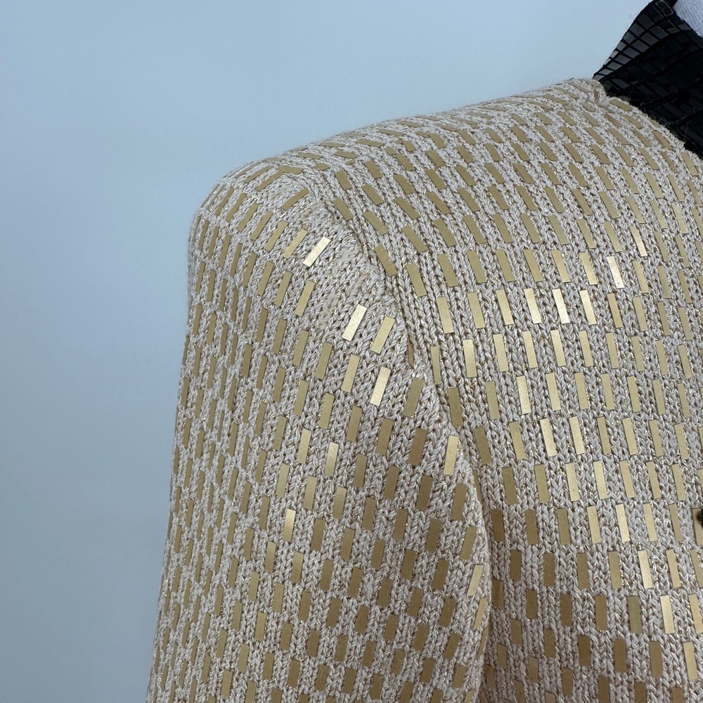 St John Evening Marie Gray Gold Black Knit Sequin Embroidered Jacket Beaded US 4 - Picture 8 of 13